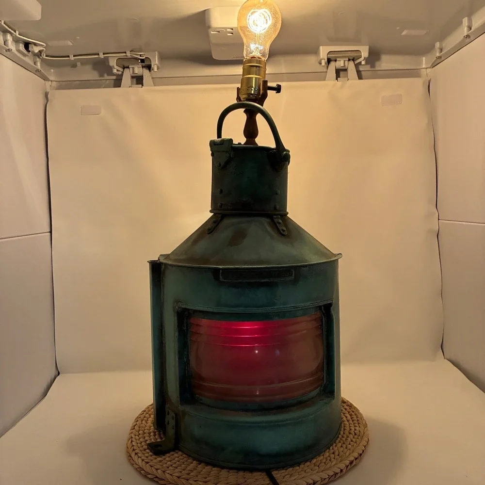 1943 WWII British Navy Ship Lantern Lamp Bow Port Patt 23 Copper Nautical - PAIR